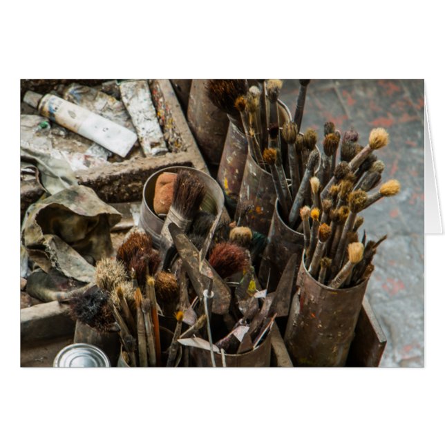 Pinceles de artista y pintura en Funda de madera a (Anverso (Horizontal))