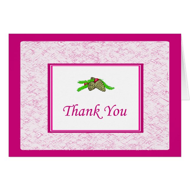 Pine Cone Gracias Tarjeta Con Borde Rosa (Anverso (Horizontal))