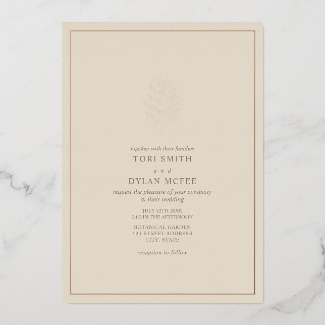 Pine Cone Off White Boda Invitación al Relieve met (Anverso)