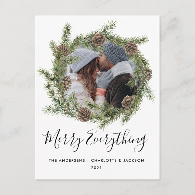 Pine Cone Wreath | Tarjeta de Navidades fotográfic (Anverso)