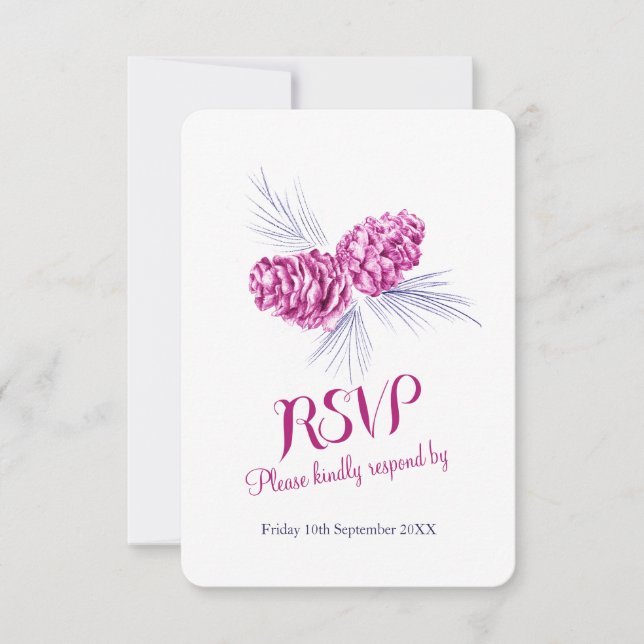Pine cones plum y boda naval RSVP (Anverso)