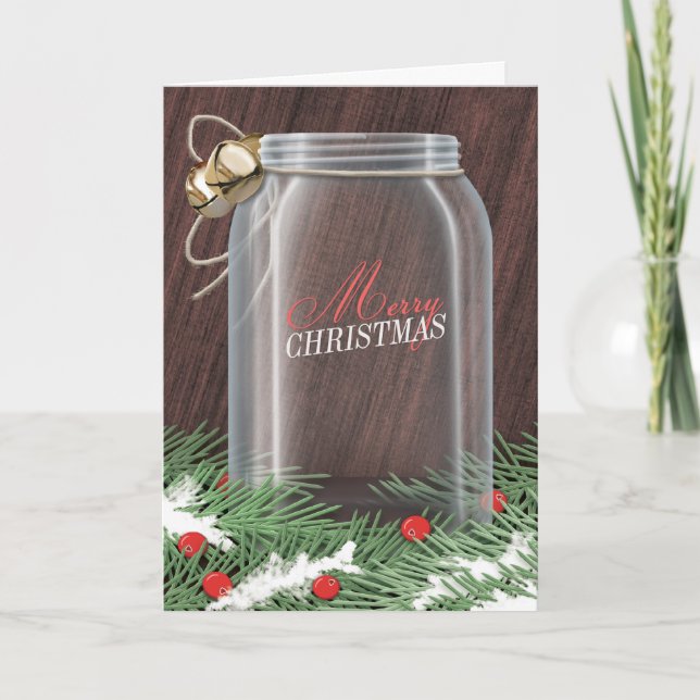 Pine trae tarjetas de Navidades rusticas Mason Jar (Anverso)