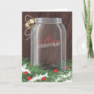 Pine trae tarjetas de Navidades rusticas Mason Jar