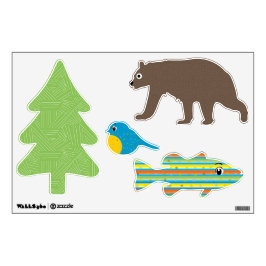 Pine Tree Bear Bird and Fish Forest Wall Decks