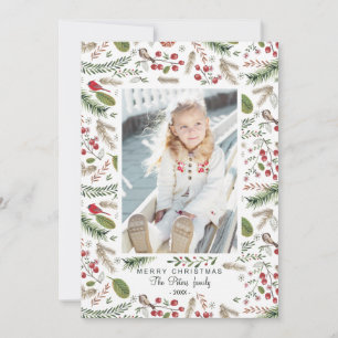 Pine Tree Christmas Birds Tarjeta de Navidad
