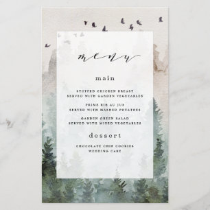 Pine Tree Forest Rústica Boda tarjetas de menú