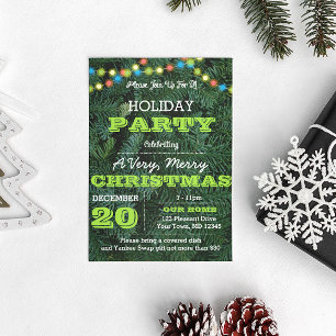 Pine Tree Multi Lights Green Holiday Invitación