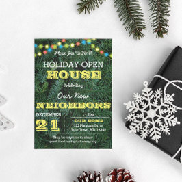 Pine Tree String Lights Yellow Holiday Invitación
