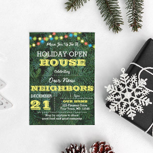 Pine Tree String Lights Yellow Holiday Invitación