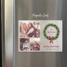 Pine Wreath Merry Christmas Magnetic Photo Card