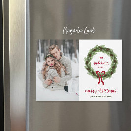 Pine Wreath Merry Christmas Magnetic Photo Card