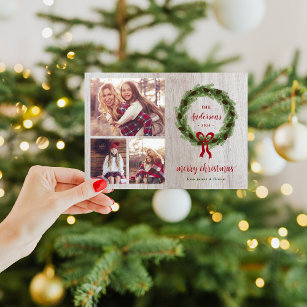 Pine Wreath Merry Christmas Magnetic Photo Card