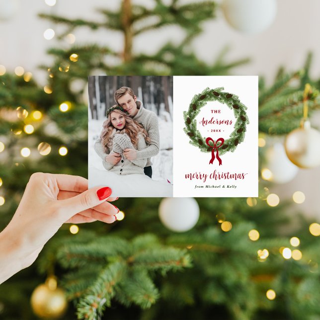 Pine Wreath Merry Christmas Magnetic Photo Card (Subido por el creador)