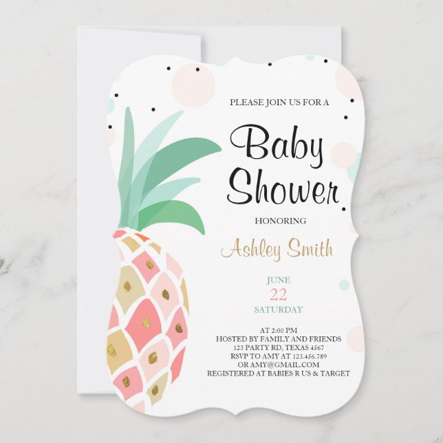 Pineapple Invitación a la ducha para bebés Novia t (Anverso)
