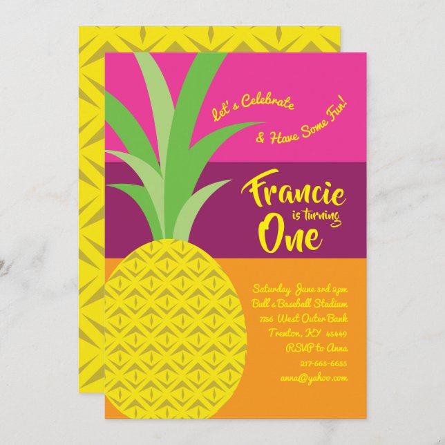 Pineapple Invitaciones a la Cuta de Cumpleaños (Anverso / Reverso)