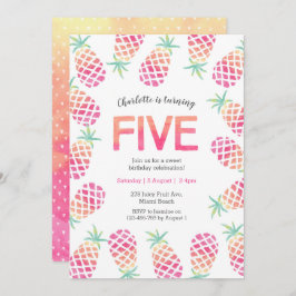 Pineapple tropical rosa 5 cumpleaños Invitación