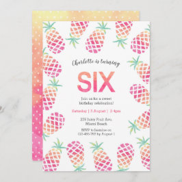 Pineapple tropical rosa 6 cumpleaños Invitación