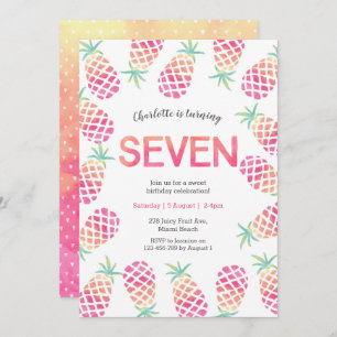 Pineapple tropical rosa 7 cumpleaños Invitación