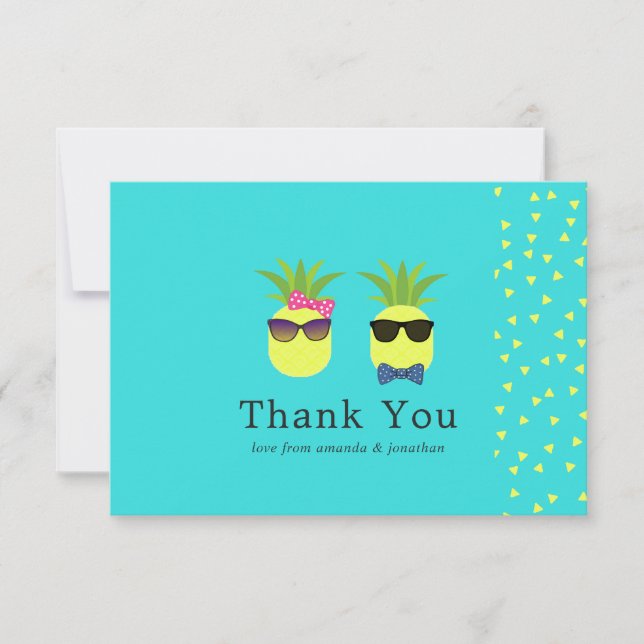 Pineapples Turquesa y Limón Agradecimiento de Boda (Anverso)