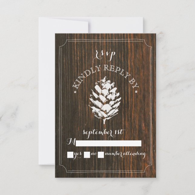Pinecone Barn Wood Wedding RSVP (Anverso)