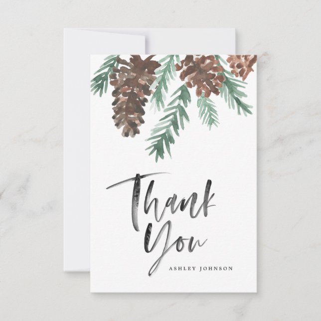 Pinecone Gracias Pincel Script Tarjeta plana (Anverso)