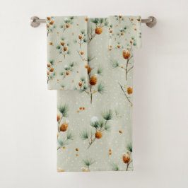 Pinecones de invierno y ramas de nieve