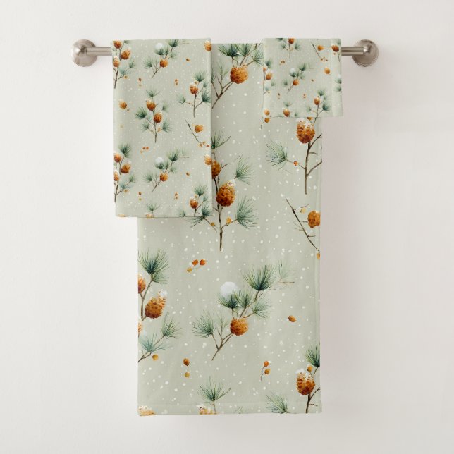 Pinecones de invierno y ramas de nieve (In situ)