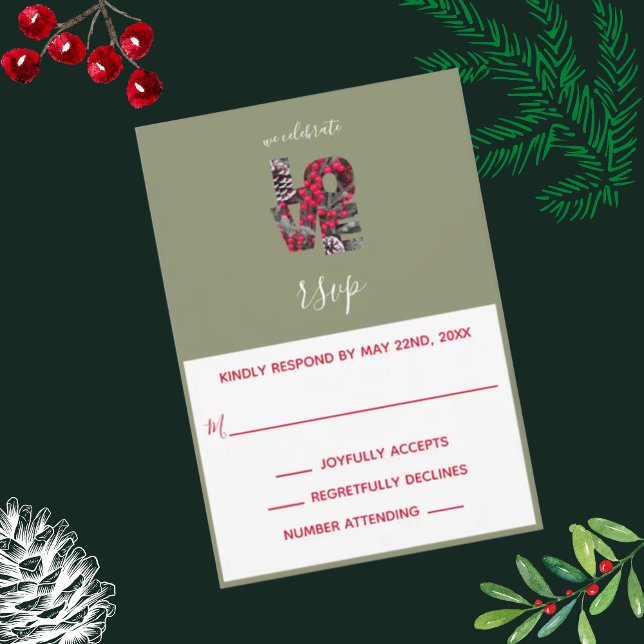 Pinecones Evergreens Red Berries Love tarjeta RSVP (Subido por el creador)