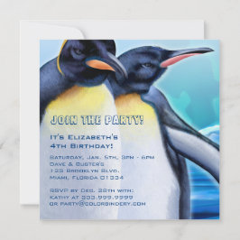 Pingüino 5,25 x 5,25 pulgadas Invitación