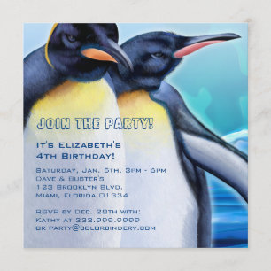 Pingüino 5,25 x 5,25 pulgadas Invitación