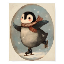 Pingüino Adorable Patinando sobre Hielo | Arte de 