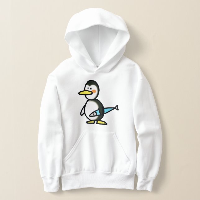 Pingüino Adorable Sosteniendo un Pez Azul (Distribución )