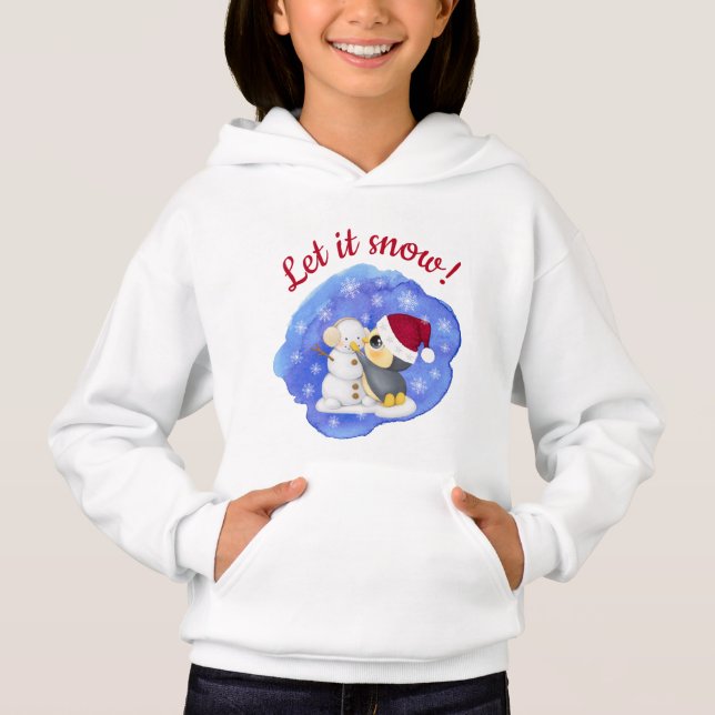 Pingüino Adorable Y Snowman Con Chica De Texto (Anverso)