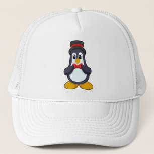 Pingüino como novio con cinta y sombrero