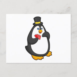 Pingüino con Gorra en Poker con tarjetas de Poker