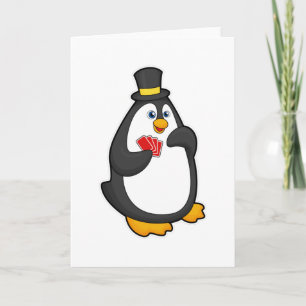 Pingüino con Gorra en Poker con tarjetas de Poker