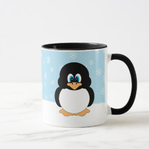 Pingüino con la taza de los copos de nieve
