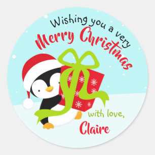 Pingüino con pegatinas navideñas