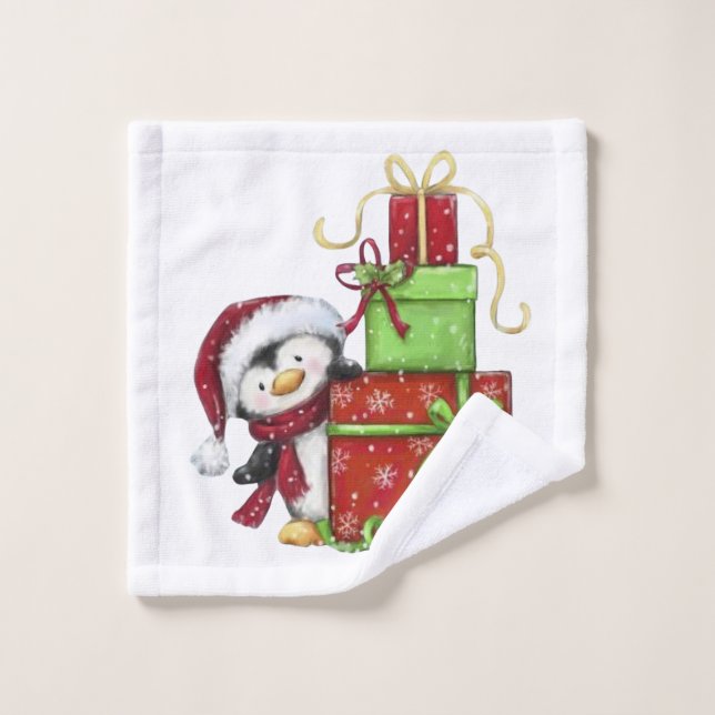 Pingüino con regalos - Decoración divertida festiv (Toallita)