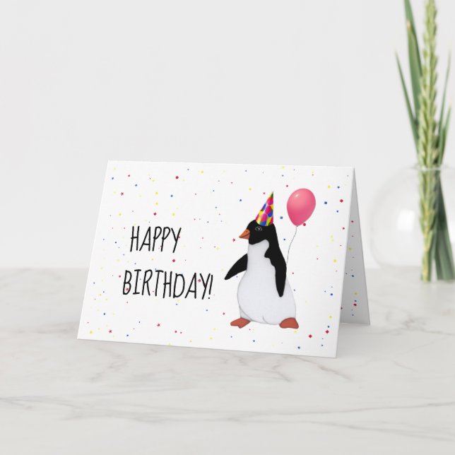 Pingüino con tarjeta de cumpleaños de globo (Anverso)