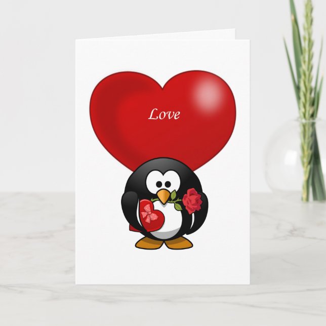 Pingüino con tarjeta de saludo el día de San Valen (Anverso)