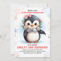 Pingüino Cumpleaños Chica de Invitación