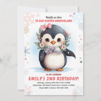 Pingüino Cumpleaños Chica de Invitación