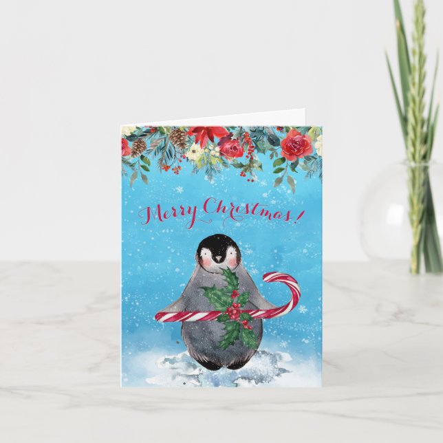 Pingüino de acuarela Feliz Navidad (Anverso)