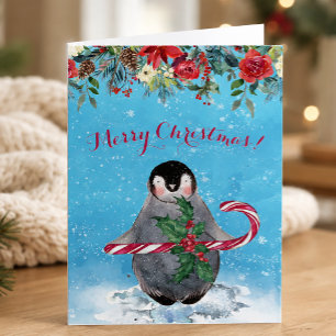 Pingüino de acuarela Feliz Navidad
