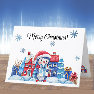 Pingüino de acuarela Nieve Colorida Feliz Navidad