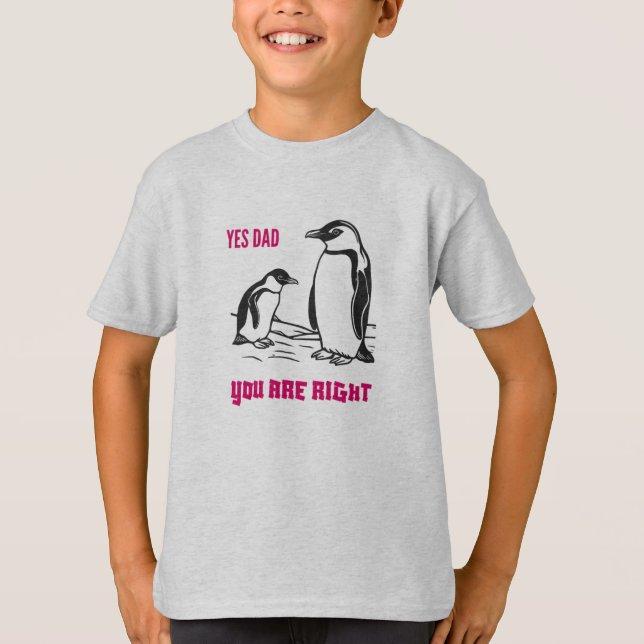 Pingüino de camisetas aprendiendo: "Sí papá, tiene (Anverso)