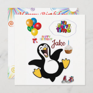 Pingüino de invitación a tarjeta de cumpleaños fel