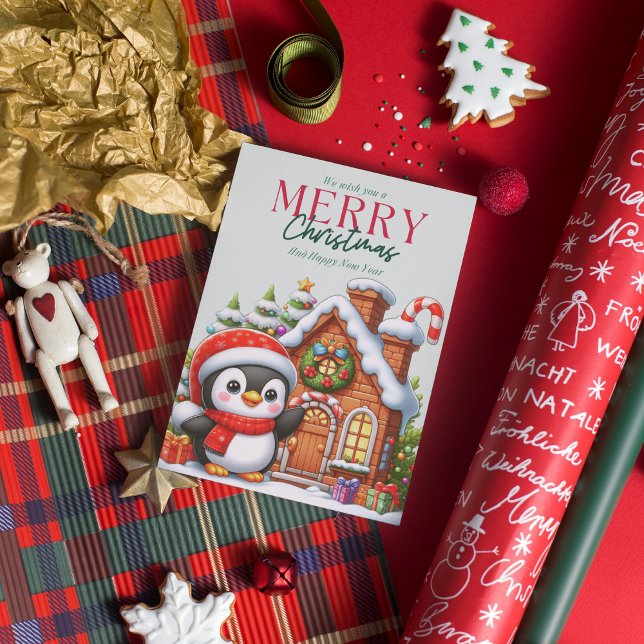 Pingüino de Navidad adorable y casa de pan de jeng (Subido por el creador)