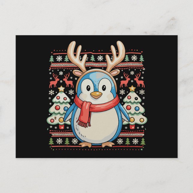 Pingüino de Navidad Suéter Feo de Navidades Nieve  (Anverso)